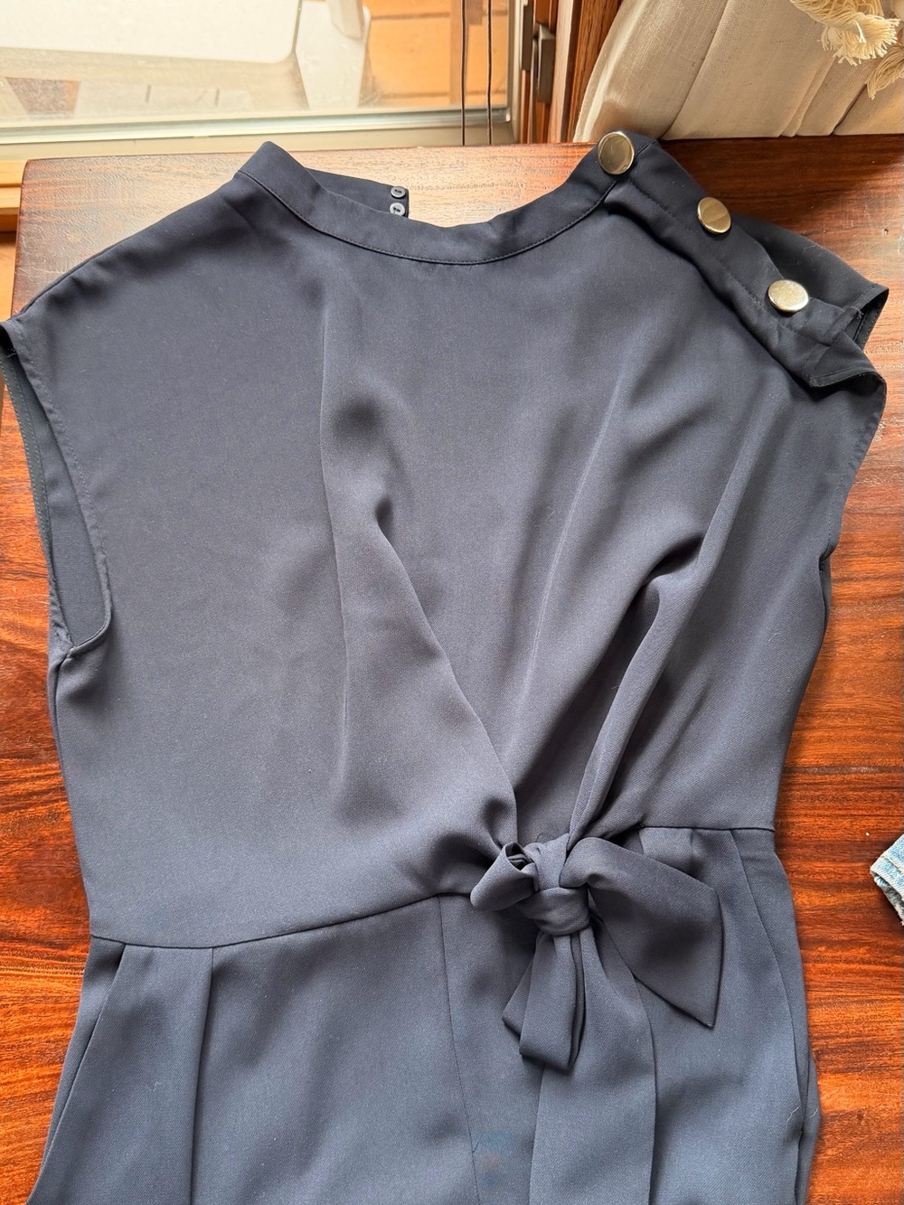Zara Sleeveless Navy Tie-Waist Tapered Jumpsuit  Sz Medium
